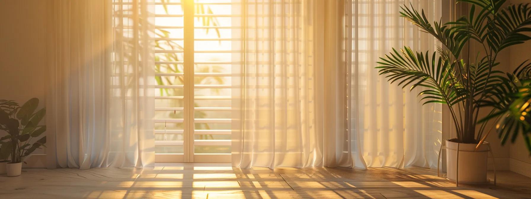 a bright and clean room with sleek, well-maintained window treatments, standing out against the backdrop of a sunlit window.