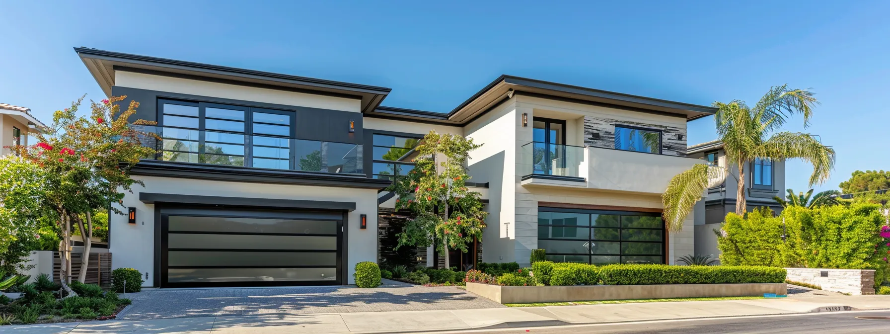 a modern los angeles home with sleek, motorized rolling shutters adding a touch of elegance and security to the property.