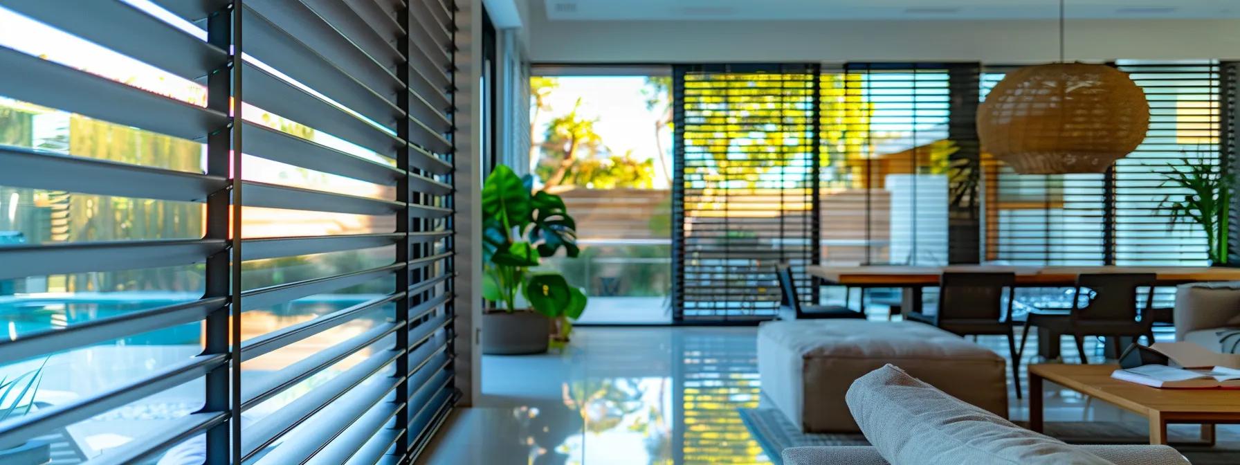 a modern, sleek window blind blocking the outside view of a stylish los angeles home, ensuring privacy and security.