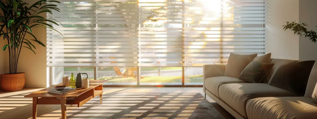 a sleek, modern automated window shade system installed in a sunlit living room.