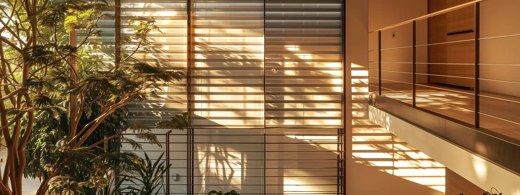 a sleek, modern metal indoor shade filters soft afternoon light into a cozy los angeles home, showcasing both style and energy efficiency.