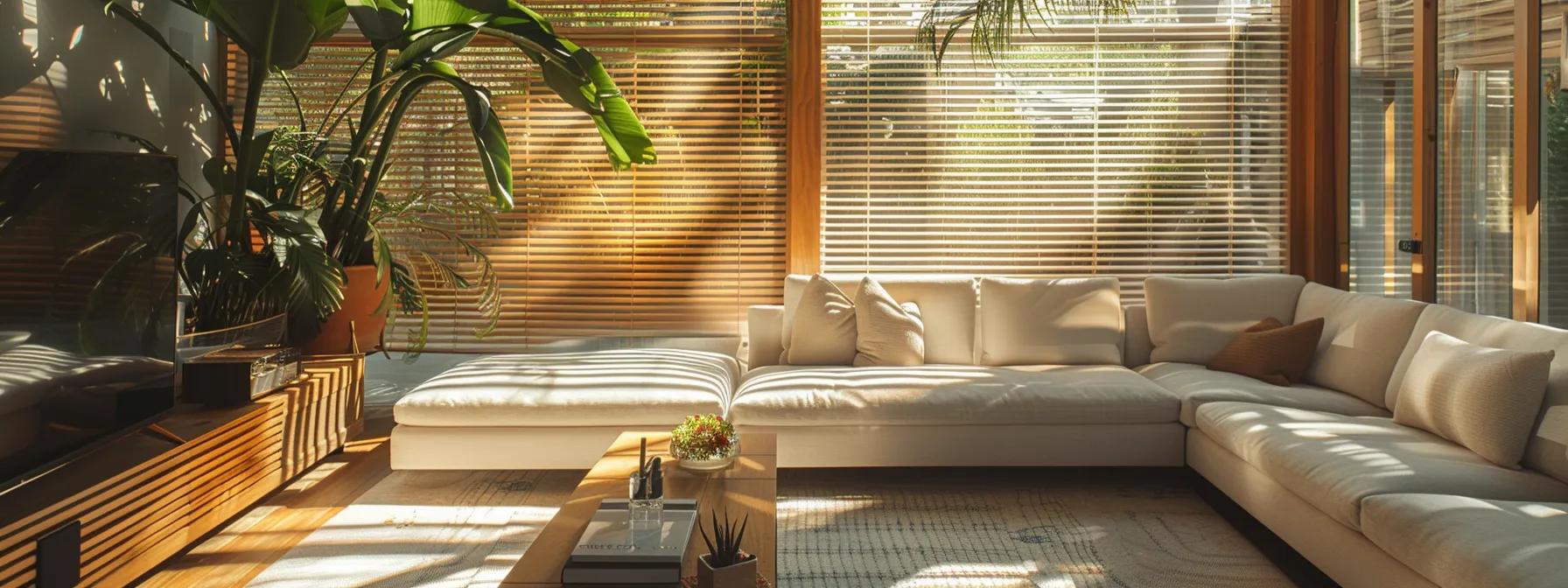 a sunlit living room in los angeles showcases sleek, automated window blinds tailored to each room's unique style.