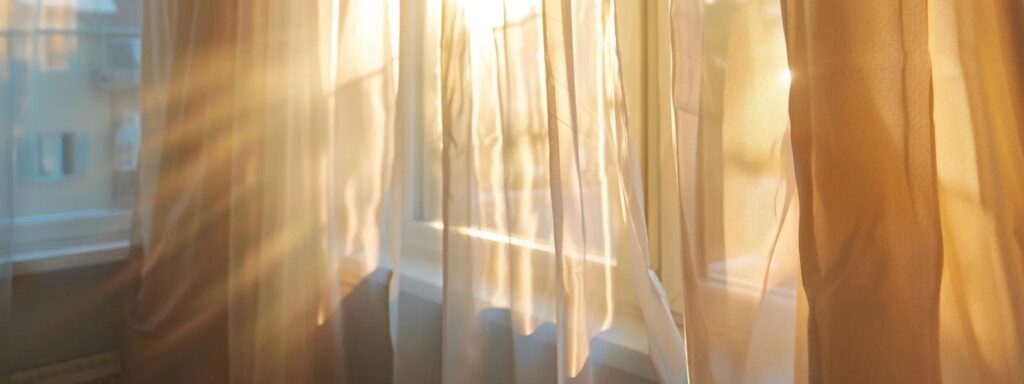 sunlight streaming through elegant sheer curtains near a window.